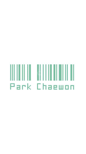 薄荷綠色條碼圖案，帶有文字 Park Chaewon，背景為白色 — 9:16 壁紙