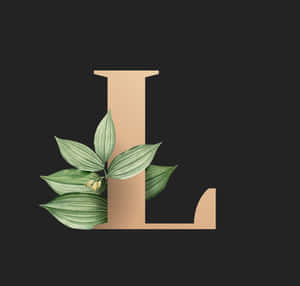 米色字母L飾以綠葉和黃花，深色背景。 — 天際線 壁紙