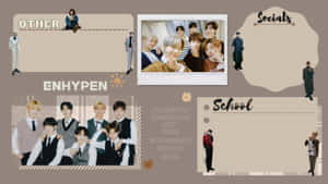 ENHYPEN K-pop組合拼貼，包含照片和手寫標籤。