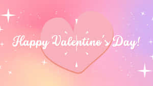 在粉紅和紫色漸變背景上，以白色草書顯示的Happy Valentine's Day訊息，並配有愛心和星星。 — 低對比度 壁紙