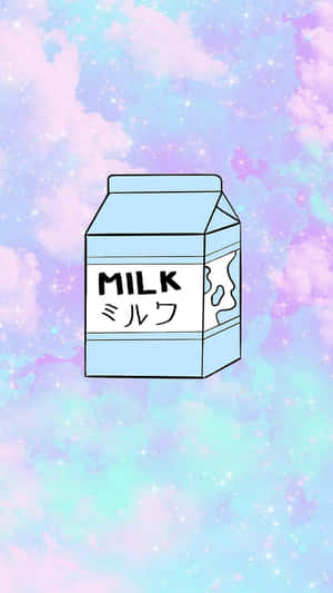 一個卡通牛奶盒漂浮在粉彩星空上。 — 可愛動漫頭像gif 壁紙