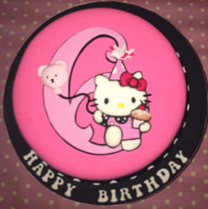 Hello Kitty蛋糕配杯子蛋糕和數字六形狀氣球，用於生日。 — Hello kitty 美學 GIF 壁紙