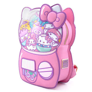 裝滿Hello Kitty角色的粉紅色貓形扭蛋機背包。 — Hello kitty 美學 GIF 壁紙