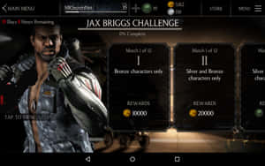 遊戲選單畫面顯示 Jax Briggs 的挑戰，並提供青銅和銀色角色選項。 — MacBook Air M1 壁紙