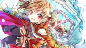 紅眼動漫女孩與龍同伴在充滿活力的奇幻場景中。 — 刀劍神域 GIF 壁紙