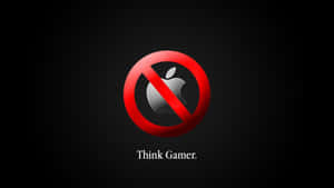 紅色禁止標誌覆蓋Apple標誌，帶有文字Think Gamer，深色背景。 — 遊戲 壁紙