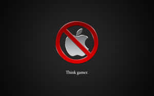 紅色禁止符號覆蓋Apple標誌，文字Think gamer在深色背景上 — 遊戲 壁紙