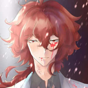 紅髮帶血的動漫角色在雨中悲傷地低頭。 — 幽遊白書 GIF 壁紙