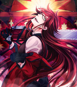 動漫角色紅髮戴眼鏡穿紅色外套，背景滿天星。 — Honor Magic V 壁紙