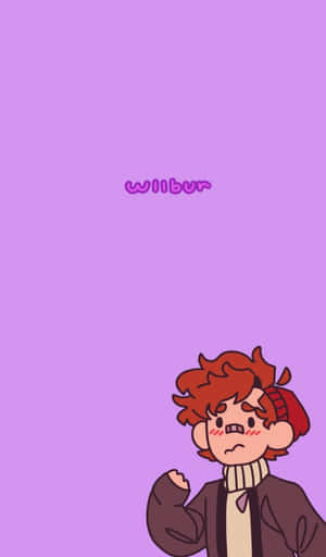 紅髮戴圍巾的卡通男孩在紫色背景上看起來很惱火，帶有文字wilbur。 — Galaxy Tab A 壁紙