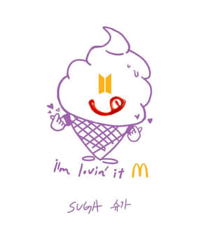 紫色輪廓的雪糕筒角色，帶有BTS標誌眼睛和麥當勞標誌微笑。 — Mac GIF 壁紙