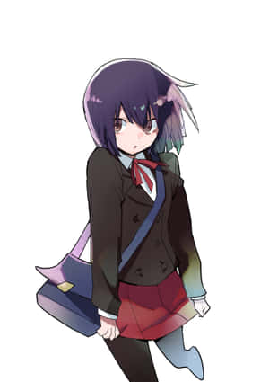 紫色頭髮的動漫女孩穿著校服，拿著藍色書包。 — Oppo Pad 5 Pro 壁紙