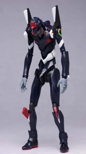 一個藍白紅 Evangelion 可動人偶以動態姿勢站立。 — 動漫打鬥 壁紙