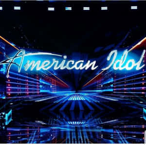 American Idol 舞台，帶有藍色霓虹燈和反光地板 — AMOLED 壁紙