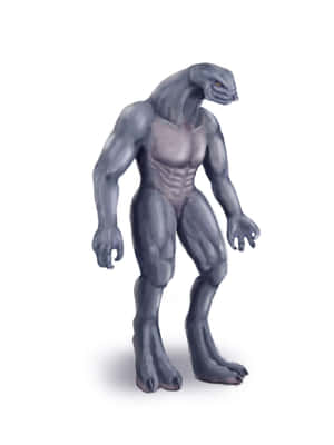 一個灰色爬蟲類人形生物，體格強壯，直立站立。 — Galaxy Z Fold 8 壁紙