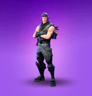 Fortnite角色穿著戰鬥裝備在紫色背景上交叉雙臂站立 — 要塞英雄 大逃殺 壁紙