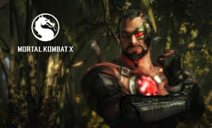 叢林中擁有機械眼和發光胸部的Mortal Kombat X角色。 — 金木研 GIF 壁紙