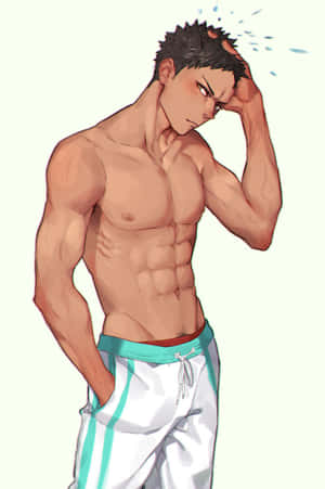 動漫男人穿著泳褲擦去額頭的汗水。 — 排球少年 GIF 壁紙
