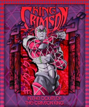 動漫角色 King Crimson，身穿紅色和紫色網狀盔甲，綠色眼睛。 — Apple Watch Ultra 壁紙