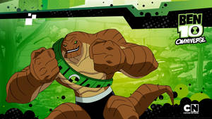 Ben 10 全面進化外星人角色，綠色腰帶和棕色皮膚擺姿勢。 — 九個完美陌生人 壁紙