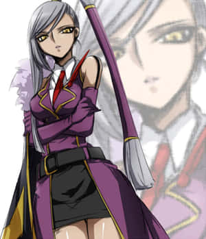 穿著紫色校服的動漫女孩，手持法杖，表情嚴肅。 — 小米Mix Flip 2 壁紙