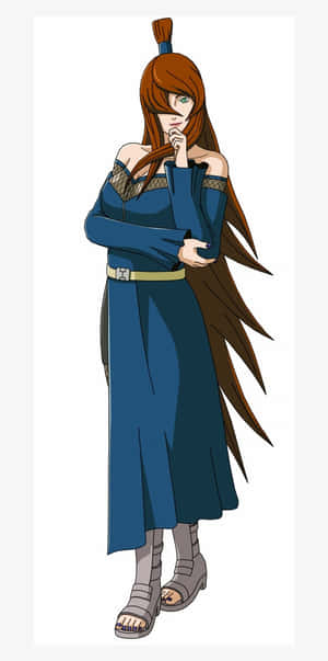 動漫女孩著藍色長袍，長長棕色頭髮，若有所思咁擺姿勢 — Pixel 3 壁紙