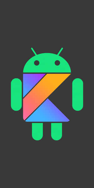 深灰色背景上帶有彩虹色對角線條紋的Android吉祥物 — Pixel 3 壁紙