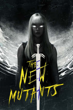 眼睛發光的女孩在黑暗旋轉的背景中手持劍，並帶有'The New Mutants'文字。 — Huawei MatePad 11.5 (2026) 壁紙