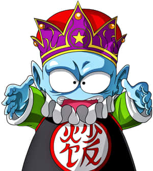 藍色動漫角色戴著皇冠和綠色袖子，手持帶有日文字樣的紅色圓形徽章。 — Oppo Find N5 壁紙