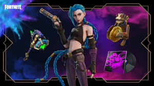 藍色頭髮的Fortnite角色在宇宙環境中手持發光武器。 — 遊戲 壁紙