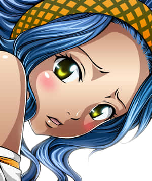 藍色頭髮、黃色眼睛的動漫女孩戴著黃色格紋帽子。 — Galaxy Z Fold 6 壁紙
