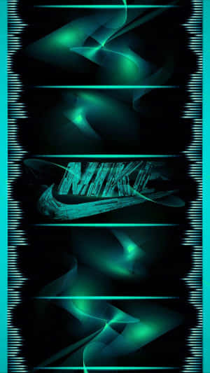 螢光青綠色Nike標誌，在黑暗背景上帶有發光的抽象波浪 — 簡約藍色美學 壁紙