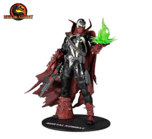 Mortal Kombat可動人偶，一位身穿紅色披風、手持綠色火焰的蒙面戰士。 — 真人快打11 壁紙