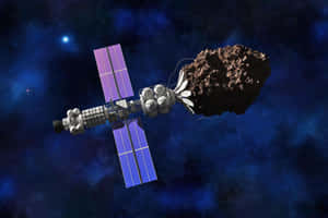 太空站在深空捕捉小行星，伴隨著閃爍的星星。 — 太空美學 GIF 壁紙