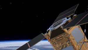 太空中的衛星，地球和星星可見 — AMOLED 壁紙
