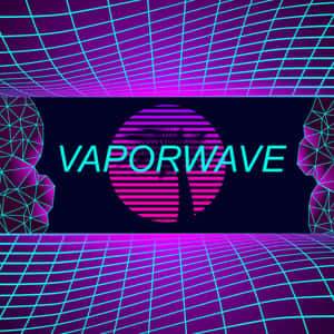 Vaporwave 數位藝術，帶有霓虹網格和棕櫚樹剪影。