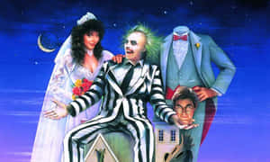 Beetlejuice 和新娘在星空夜空下的恐怖婚禮。 — 嘩鬼家族 壁紙