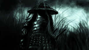 在黑暗草叢中雙眼發出紅光的武士（夜晚） — 武士 壁紙