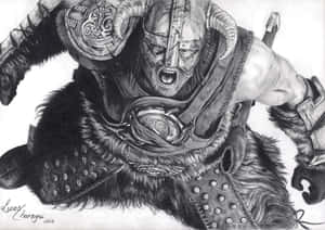 一個身穿精細盔甲和毛皮斗篷的咆哮維京戰士。 — 龍 壁紙