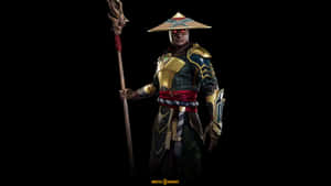 Mortal Kombat 戰士，眼睛發出紅光，身穿華麗盔甲，手持法杖。 — 真人快打11 壁紙