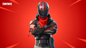 Fortnite角色身穿黑色和紅色裝備交叉雙臂站在紅色背景上 — Fortnite 造型 壁紙