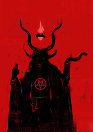 一個有角和五角星的惡魔般人物，站在紅色背景前。 — 路西法 惡魔 壁紙