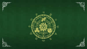 金色三角力量符號，帶有幾何圖案，位於深綠色紋理背景上。 — 薩爾達 GIF 壁紙