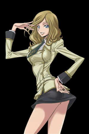 金髮動漫女孩穿著米色制服，在黑色背景前自信地敬禮。 — 2:3 壁紙