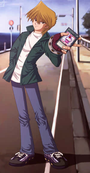 動漫男孩在海邊道路上手持杯子蛋糕卡片 — Pixel Fold 壁紙