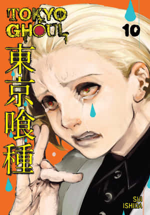 動漫角色舉起和平手勢，流緊藍色眼淚。 — 東京喰種角色 壁紙