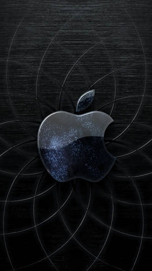 閃亮Apple標誌，內部有星星，置於深色紋理背景上。 — 三星 Galaxy S20 壁紙