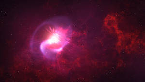 在深空中散發著鮮豔粉紅色和紅色的宇宙星雲，點綴著散落的星星。 — 紫色 壁紙