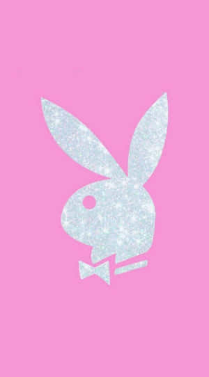 粉紅色背景上閃閃發光的銀色Playboy兔仔標誌。 — Playboy GIF 壁紙