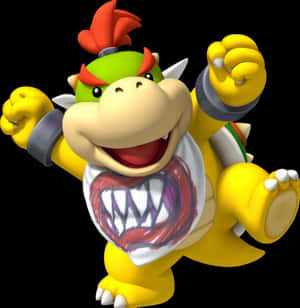 嚟自Mario遊戲嘅庫巴Jr.，紅色莫西干頭同牙齒圍兜，開心姿勢舉起拳頭。 — Galaxy Z Flip7 FE 壁紙